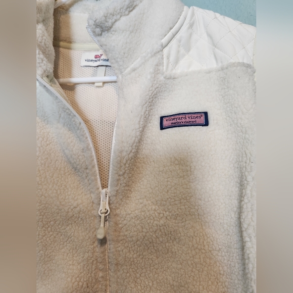 Vineyard Vines Womens Vest Ivory Quilted Sherpa Sleeveless Vest Full Zip Medium. - Picture 4 of 5